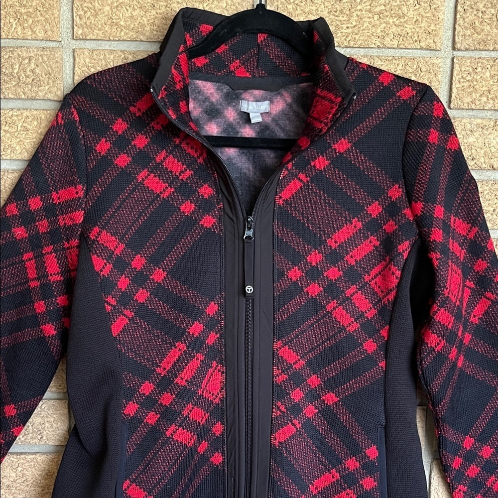 T by Talbots Black Jacket with Red Plaid Zip Front - Picture 5 of 6